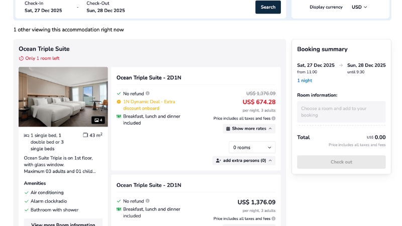 Booking details and summary page